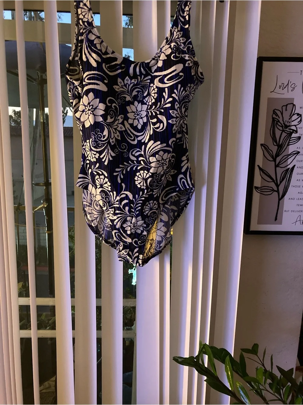 Classic Navy & White Floral Kids One-Piece Swimsuit